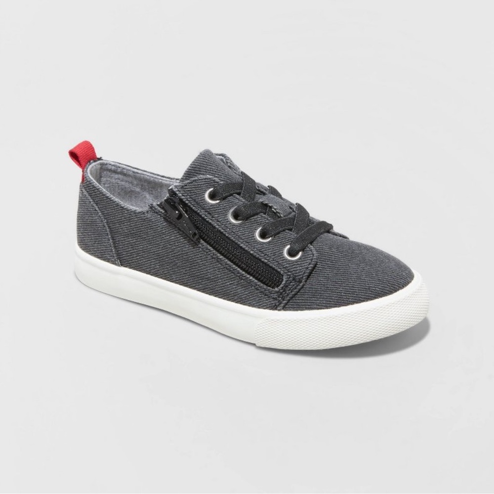 NWT Cat & Jack Boys Lucian Double Zipper Sneakers - Dark grey/black - Size 2